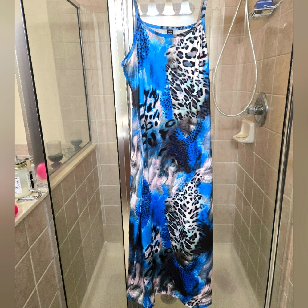 Blue Leopard Print Maxi Dress